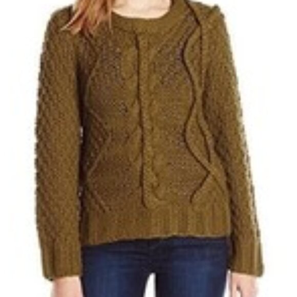 JOA olive-brown-green chunky knit braided rope accent knit sweater - Picture 1 of 13